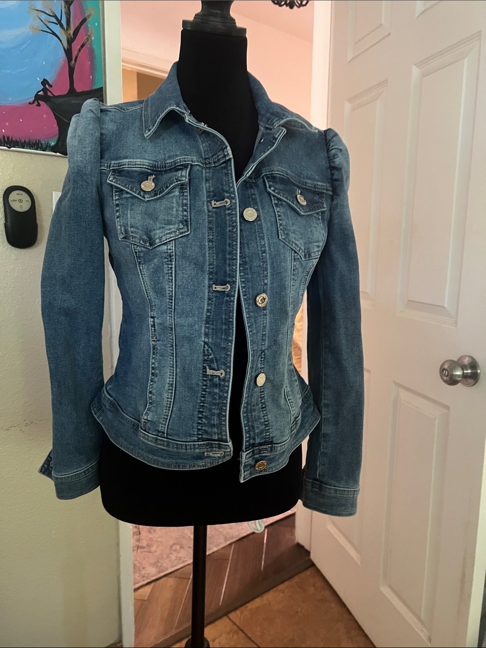 White House Black Market Fitted Blue Denim Jacket
